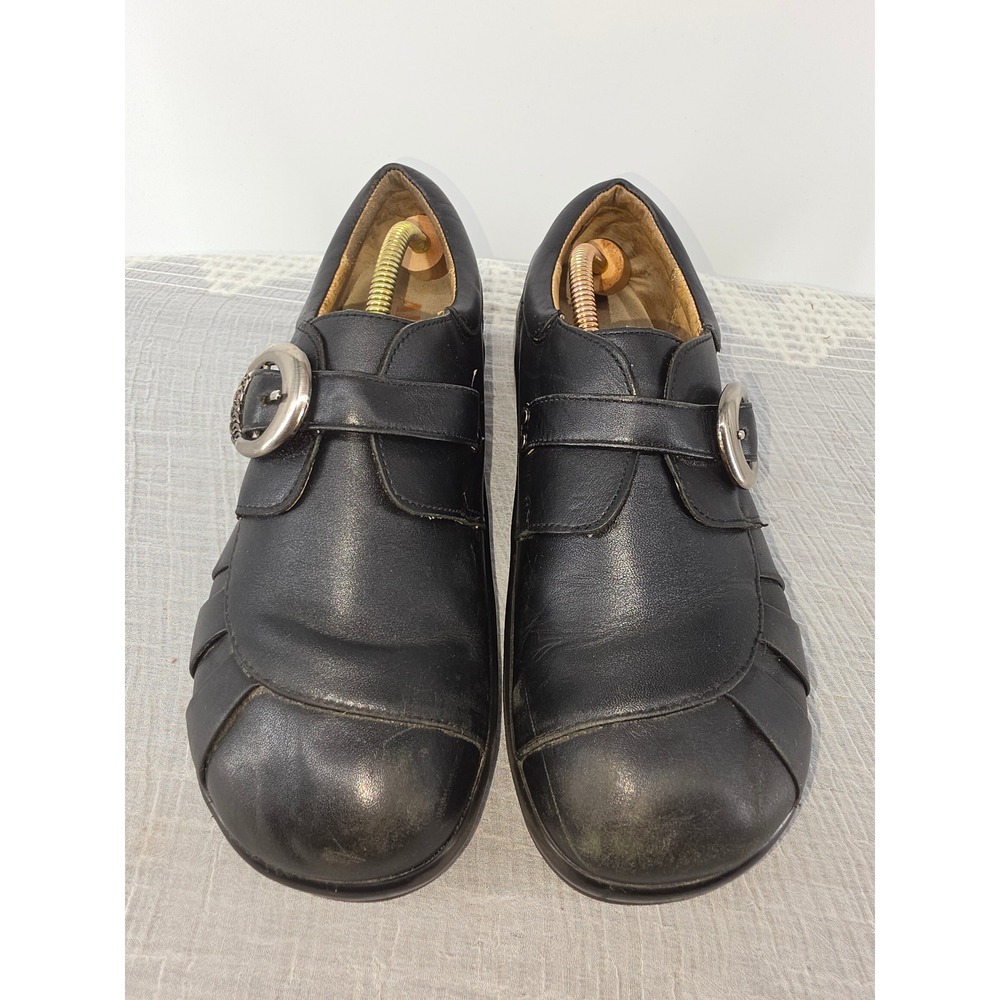 Alegria by PG Lite KHL-601 Black Leather Pleated Buckle Loafers Womens 41